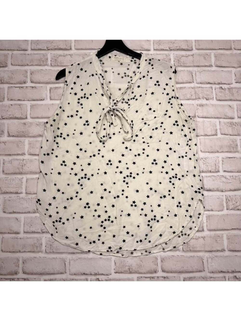 Just Living White Sleeveless Shirt Black Stars Women's L